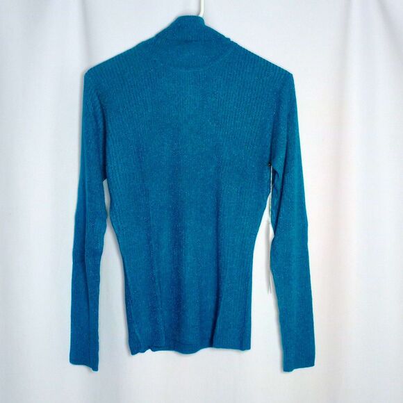 DG2 by Diane Gilman Ribbed Turtleneck Acrylic Knit Blouse Metallic Dtail NWT Med - Picture 3 of 6